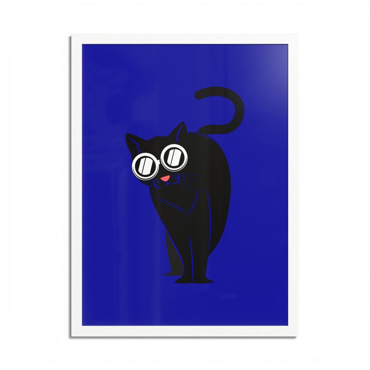 Black Cat Blue Wall Art Poster — Framed Minimalist Cat Print