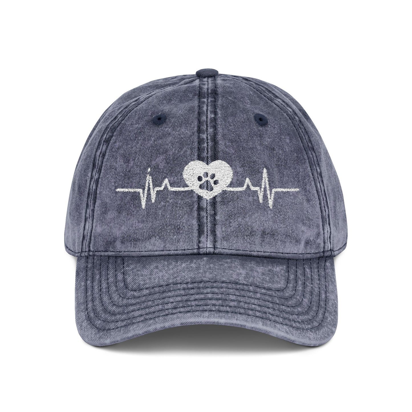 Paw Heartbeat Embroidered Vintage Dad Hat – Dog Lover Cap
