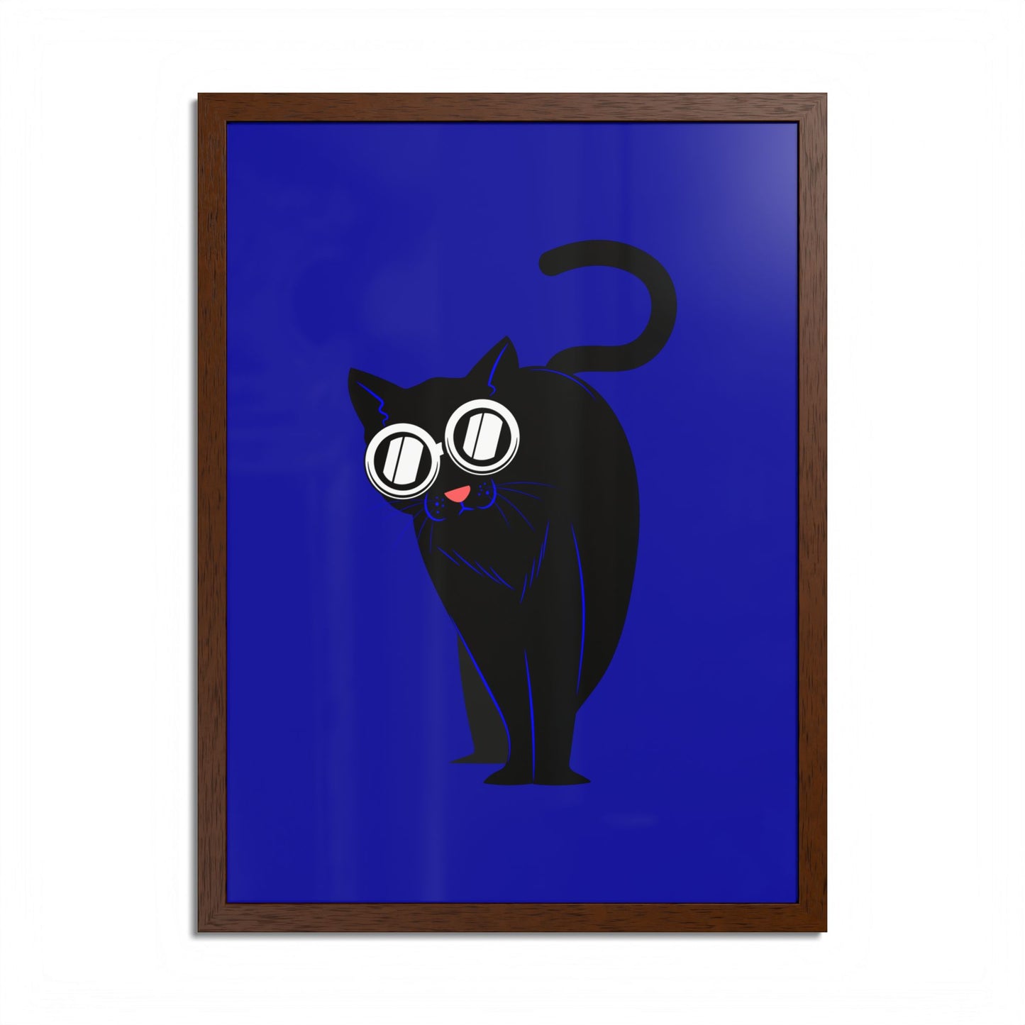 Black Cat Blue Wall Art Poster — Framed Minimalist Cat Print