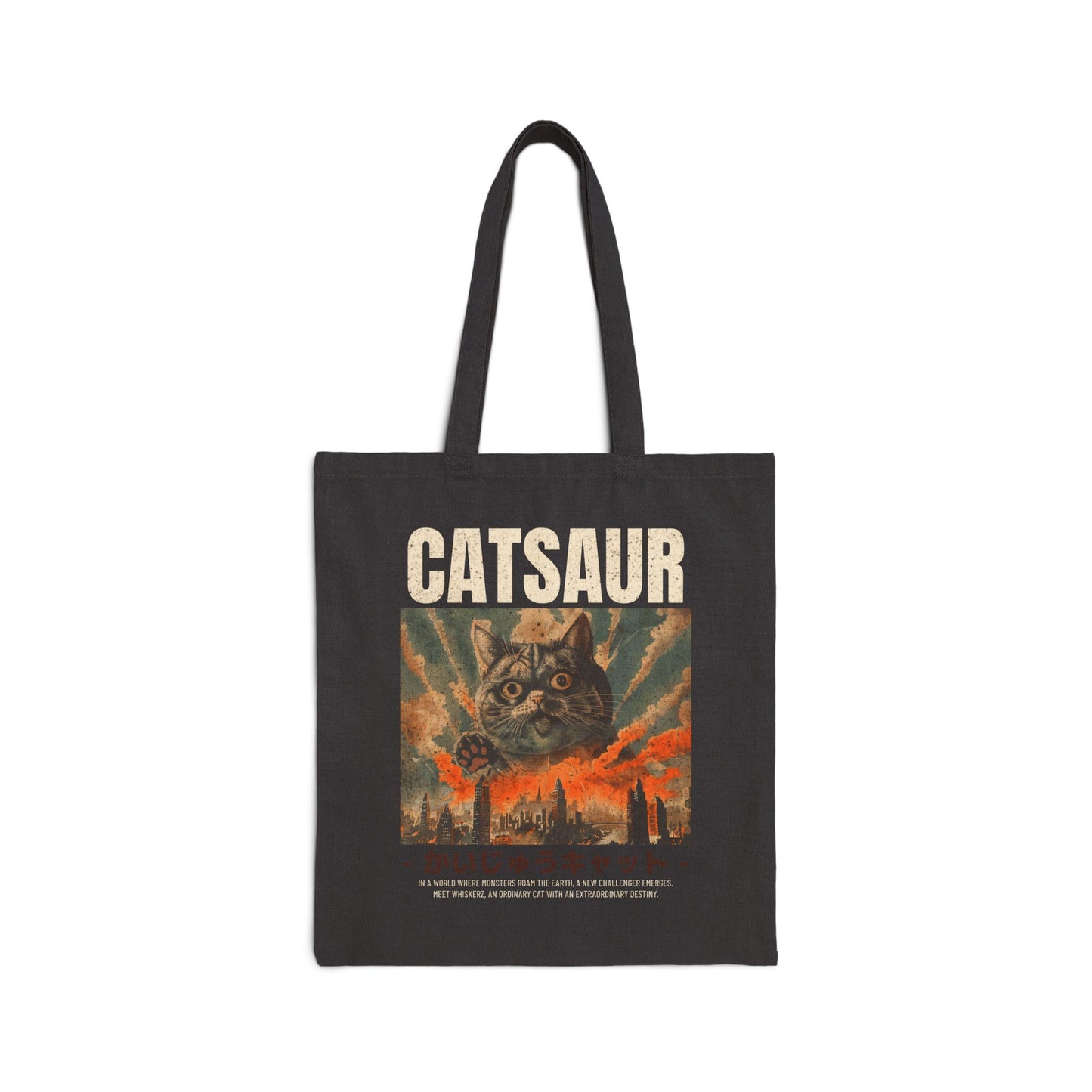 CATSAUR Monster Movie Graphic Tote Bag – Black Canvas