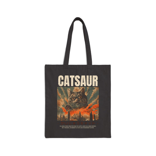 CATSAUR Monster Movie Graphic Tote Bag – Black Canvas