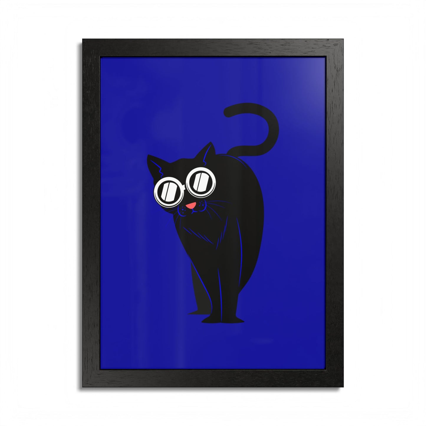 Black Cat Blue Wall Art Poster — Framed Minimalist Cat Print