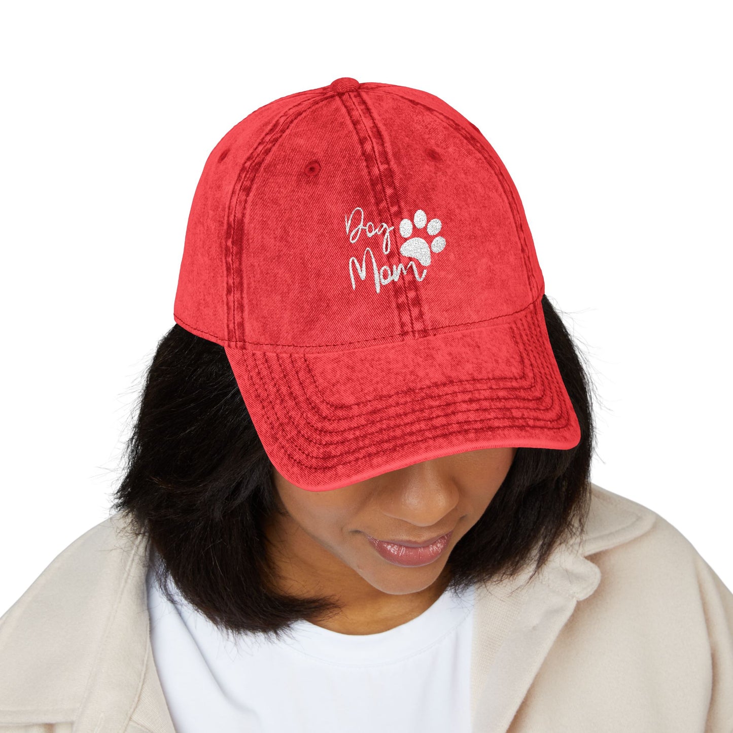 Dog Mom Embroidered Vintage Dad Hat – Distressed Black Cap