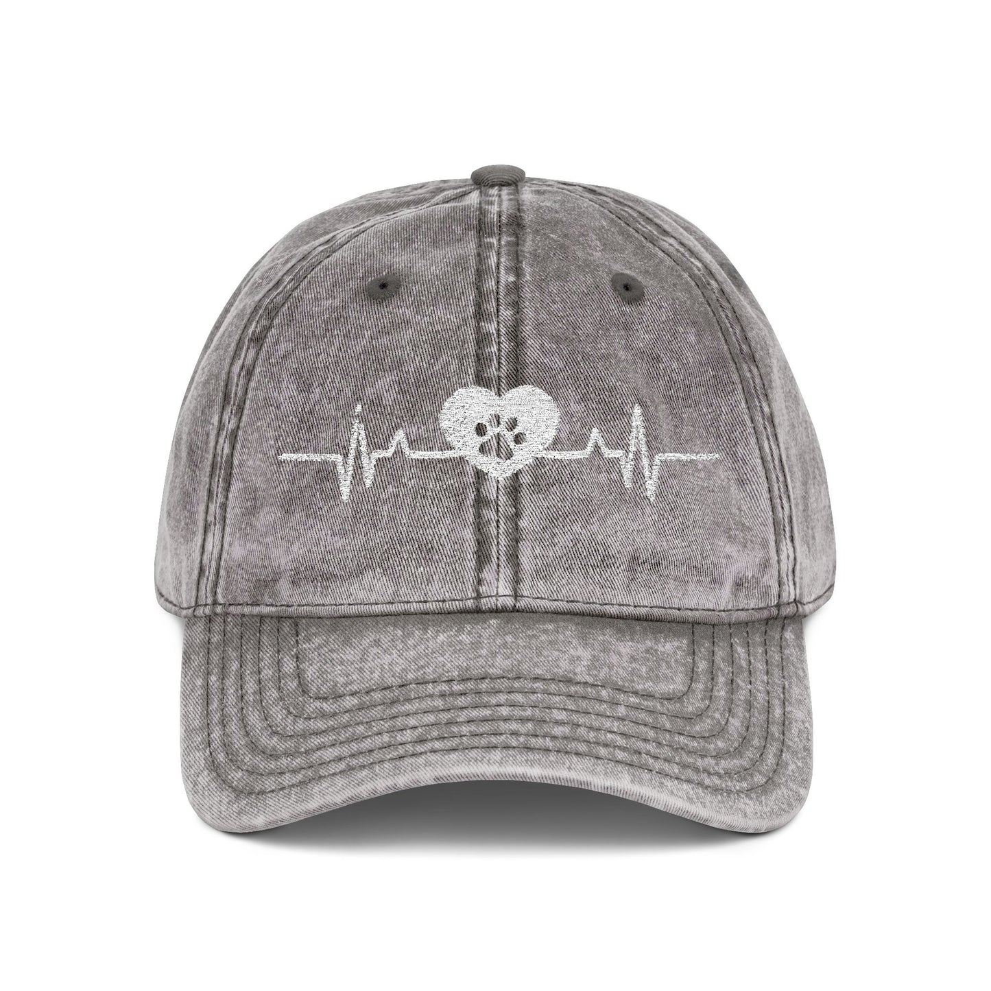 Paw Heartbeat Embroidered Vintage Dad Hat – Dog Lover Cap