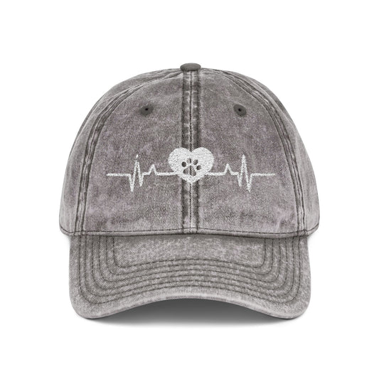 Paw Heartbeat Embroidered Vintage Dad Hat – Dog Lover Cap