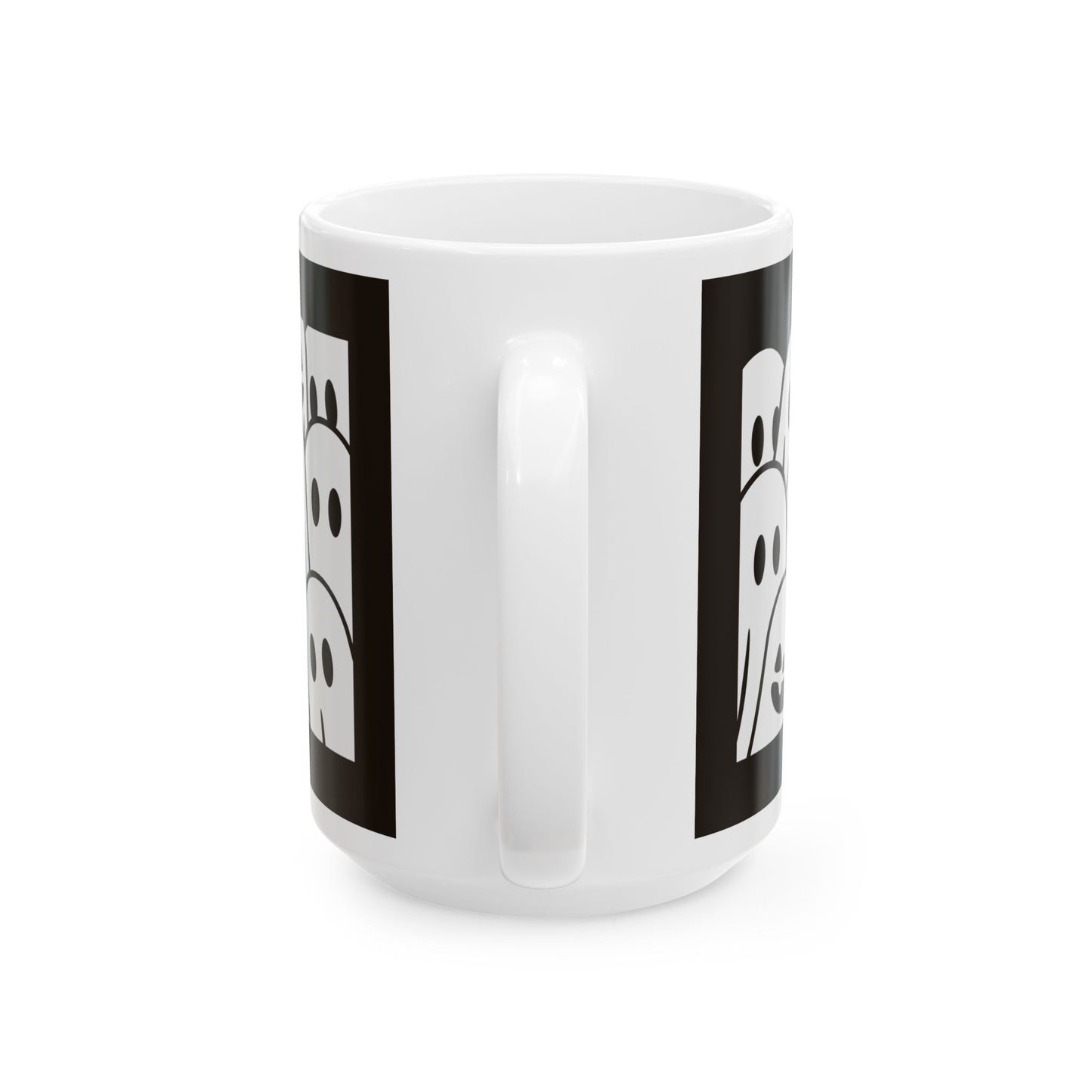 Ghost Cat Halloween Mug — Spooky Black & White Coffee Cup