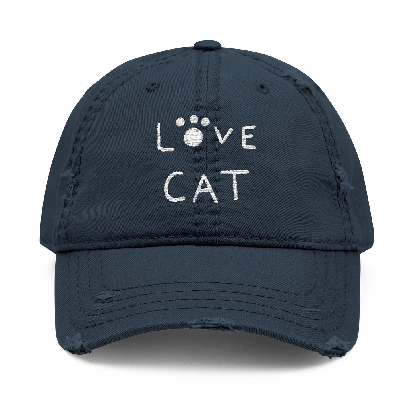 Love Cat Embroidered Distressed Dad Hat – Black Cat Lover Cap