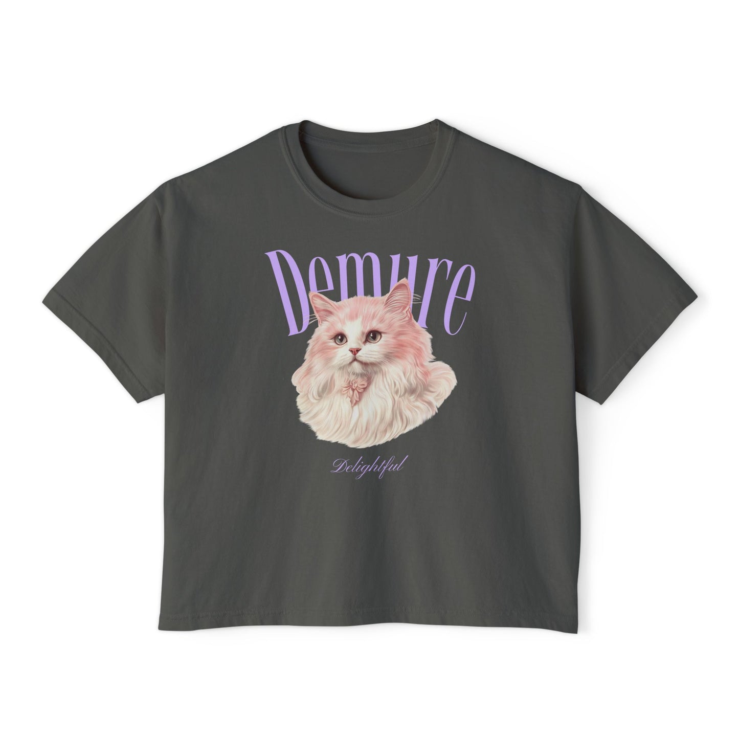 Demure Cat Graphic Tee – Aesthetic Fluffy Cat Black T-Shirt