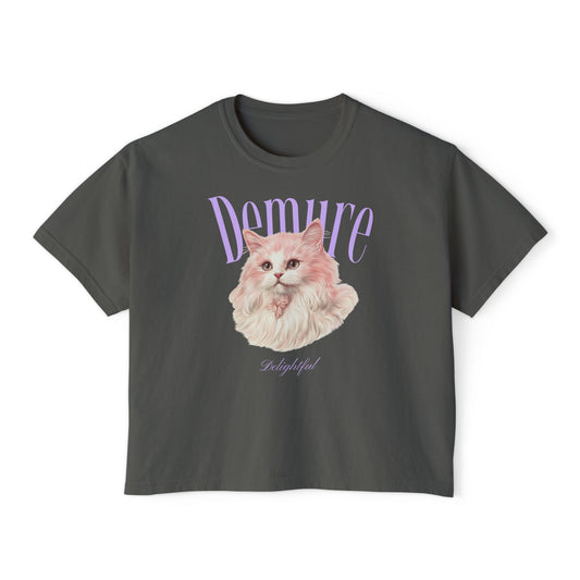 Demure Cat Graphic Tee – Aesthetic Fluffy Cat Black T-Shirt