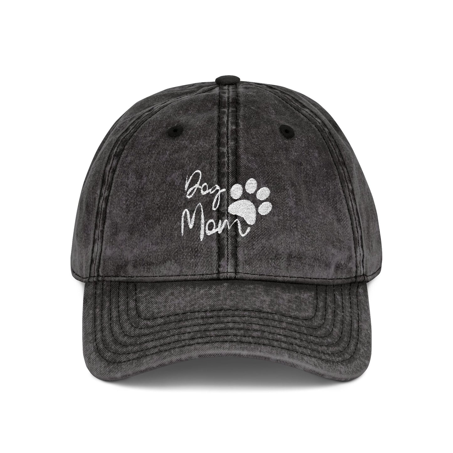 Dog Mom Embroidered Vintage Dad Hat – Distressed Black Cap