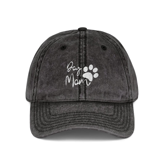 Dog Mom Embroidered Vintage Dad Hat – Distressed Black Cap