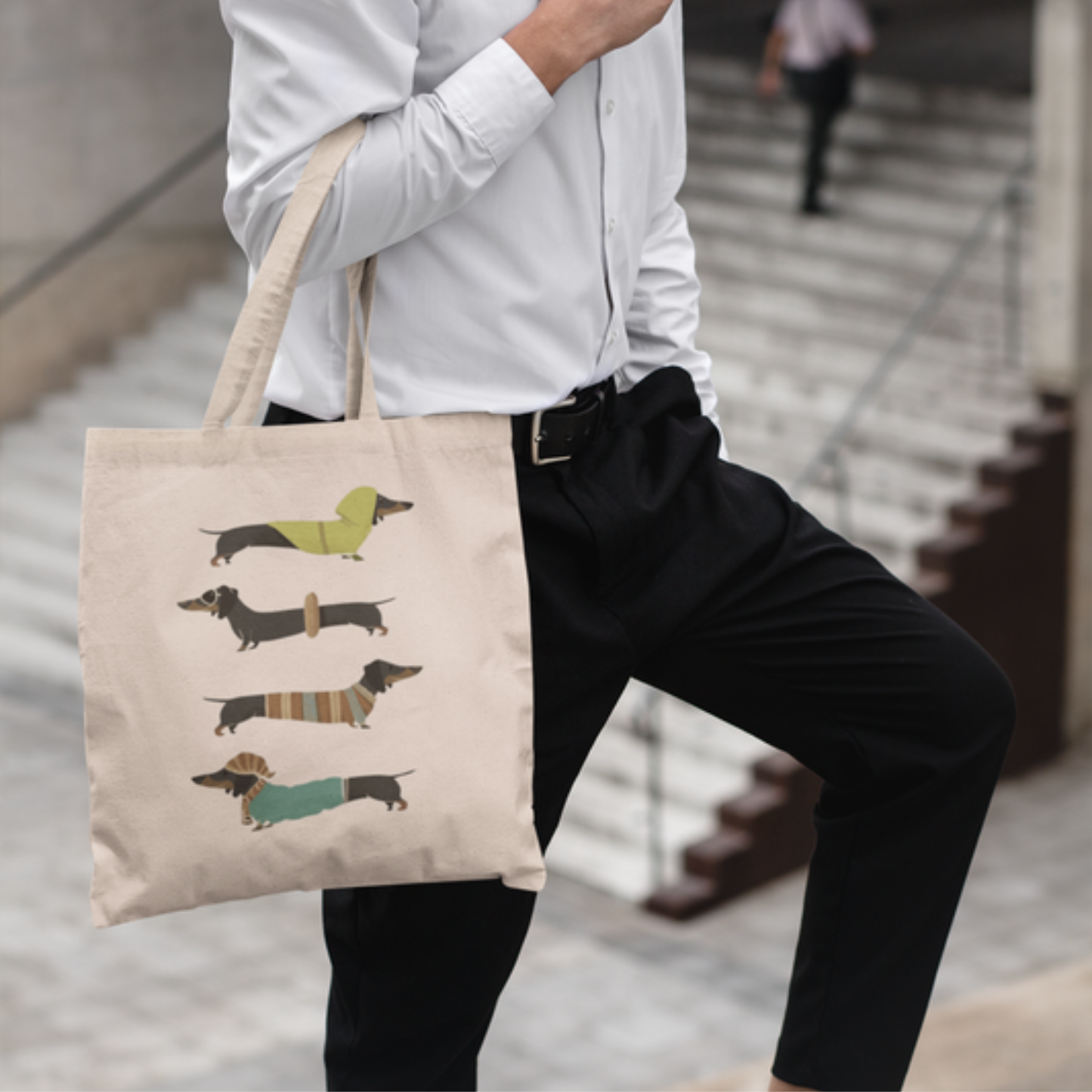 Dachshund Sweater Tote Bag — Cute Wiener Dog Canvas Shoulder Bag