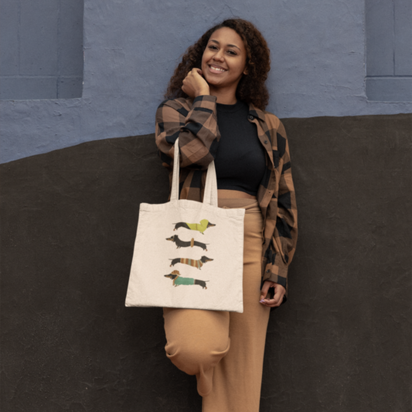 Dachshund Sweater Tote Bag — Cute Wiener Dog Canvas Shoulder Bag