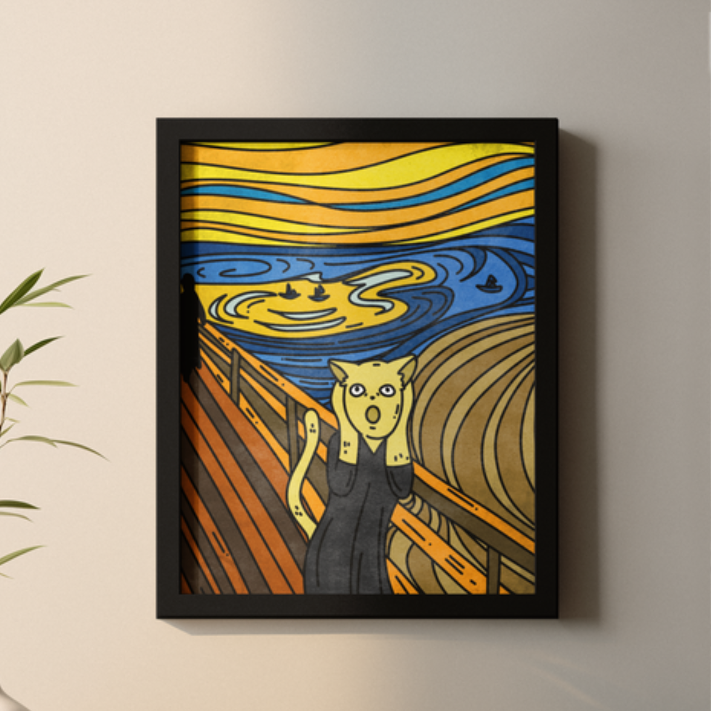 The Scream Cat Framed Poster — Funny Art Parody Wall Print