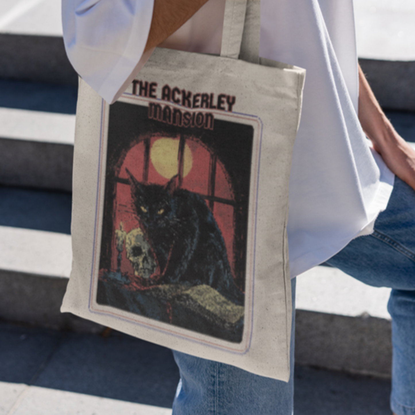 The Ackerley Mansion Gothic Cat Canvas Tote Bag