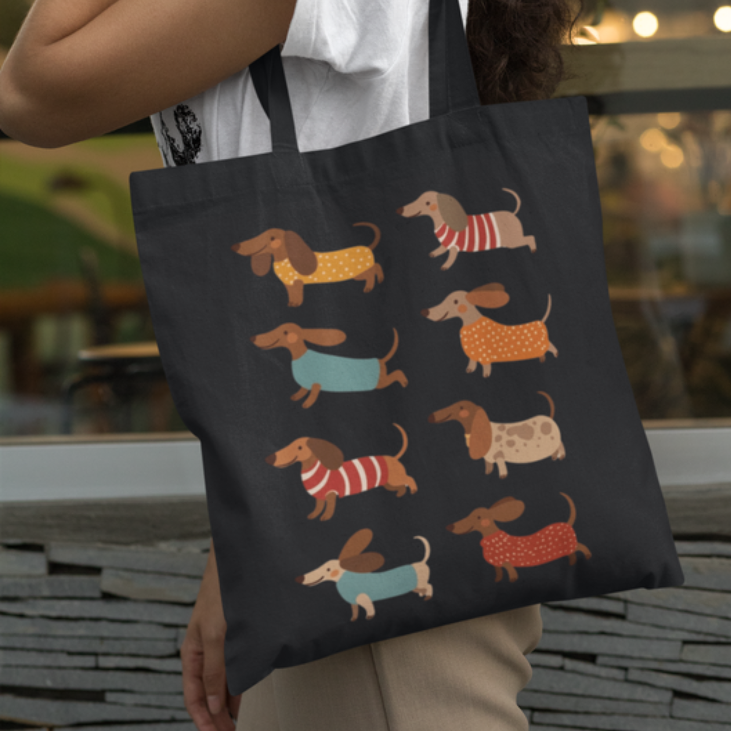 Cute Dachshund Pattern Tote Bag – Sausage Dog Canvas Bag