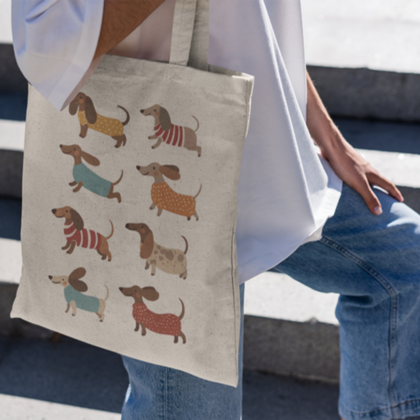Cute Dachshund Pattern Tote Bag – Sausage Dog Canvas Bag