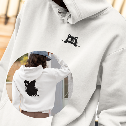 Peeking & Scratching Cat Hoodie – Funny Black Cat Sweatshirt