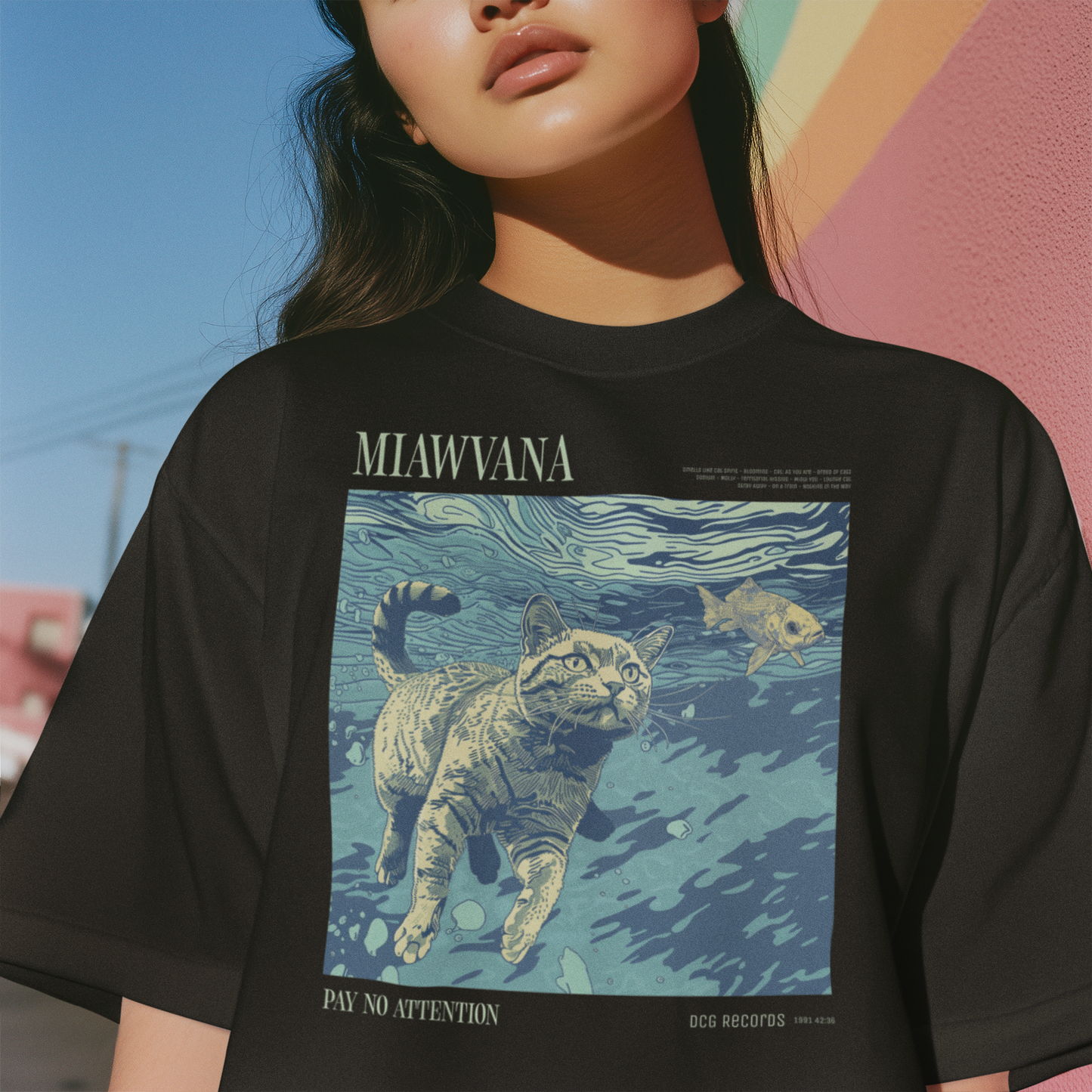 Miawvana Cat Parody Graphic Tee – Funny Music Lover Cat Shirt