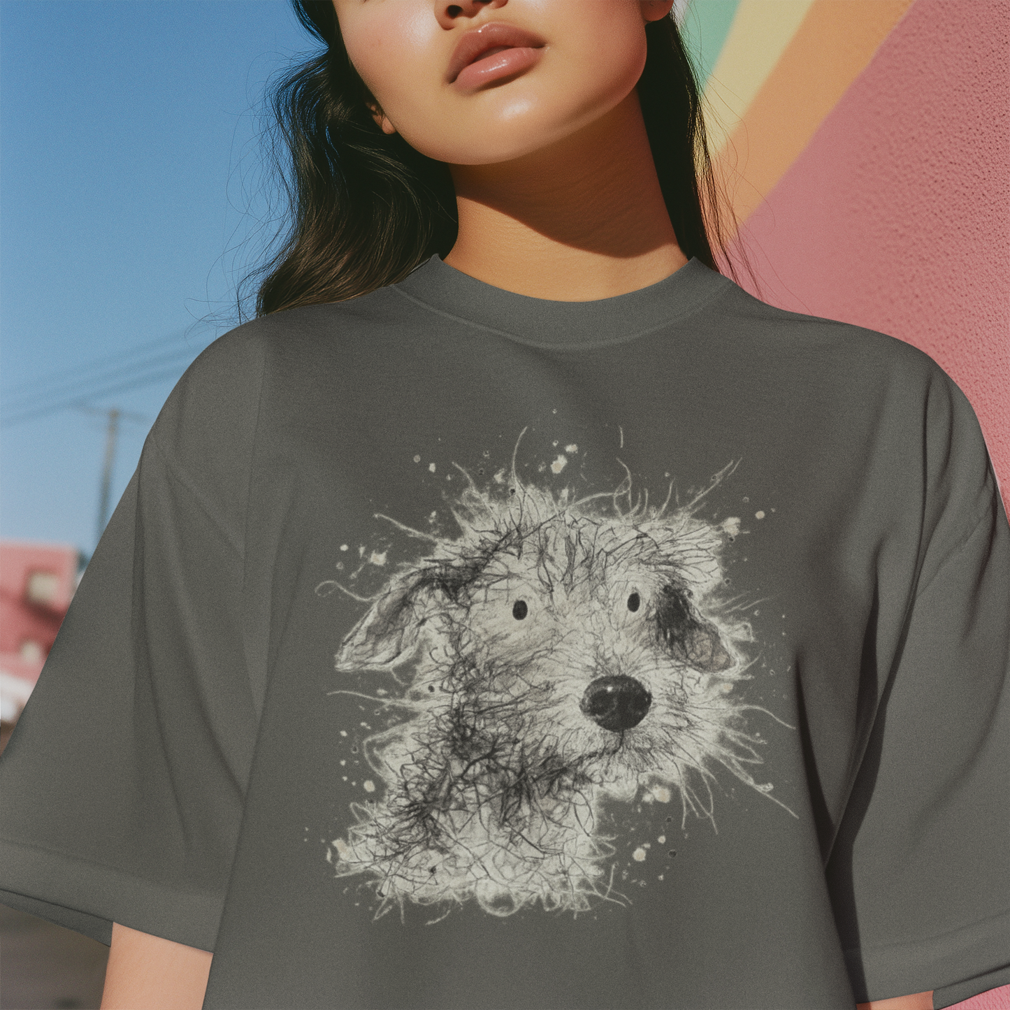 Splatter Art Dog Graphic Tee – Vintage Dog Lover Black T-Shirt