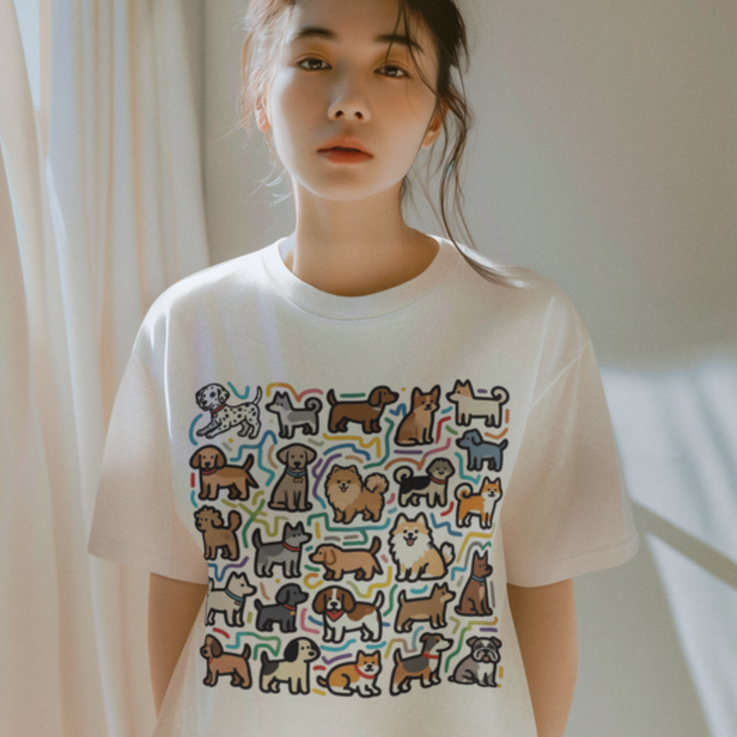 All Dogs Graphic Tee – Colorful Dog Breeds Pattern T-Shirt