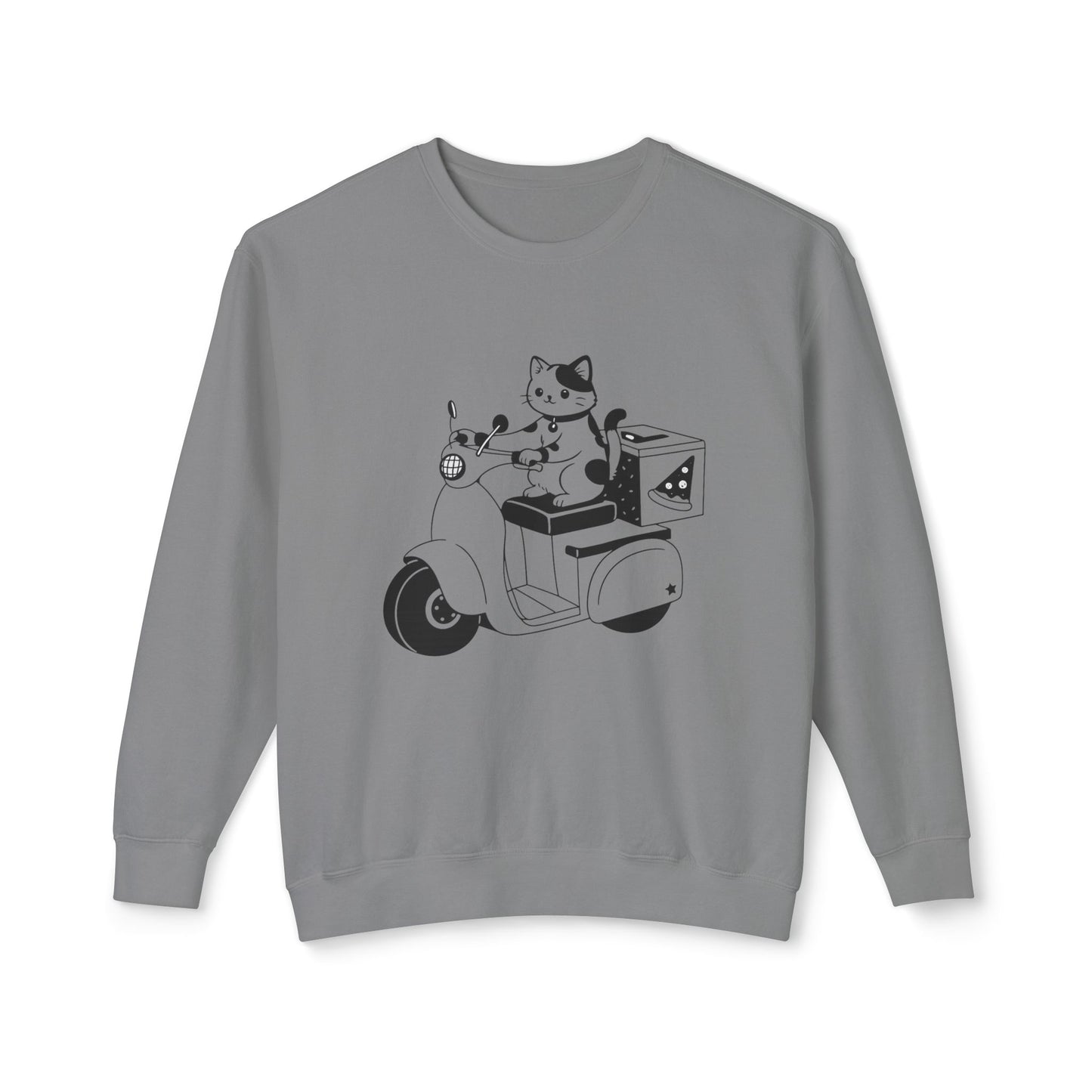 Pizza Delivery Cat Scooter Sweatshirt – Funny Cat Crewneck