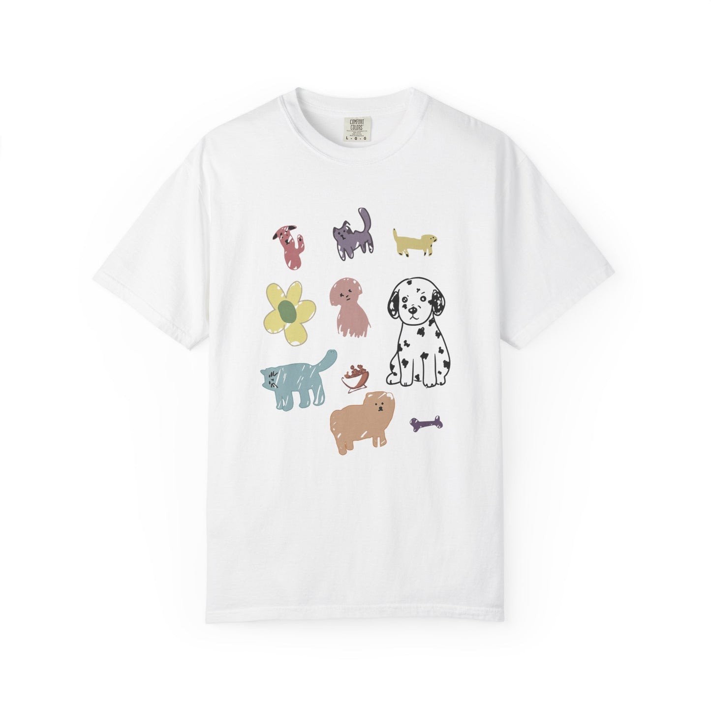 Cute Doodle Pets Graphic Tee – Dog & Cat Lover White T-Shirt