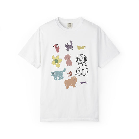 Cute Doodle Pets Graphic Tee – Dog & Cat Lover White T-Shirt