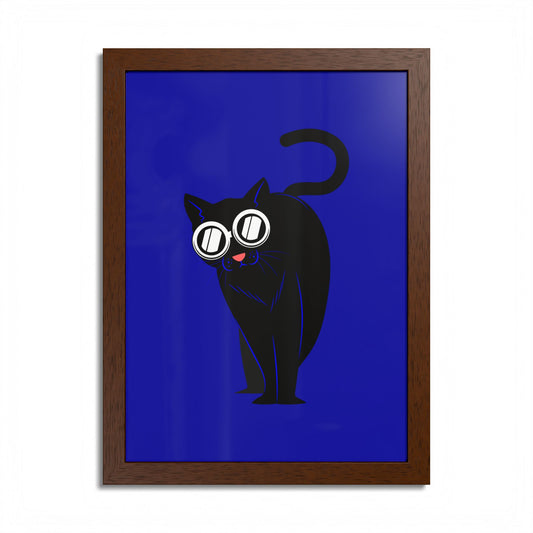 Black Cat Blue Wall Art Poster — Framed Minimalist Cat Print
