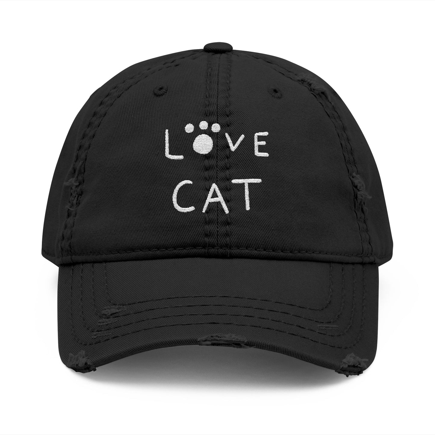 Love Cat Embroidered Distressed Dad Hat – Black Cat Lover Cap